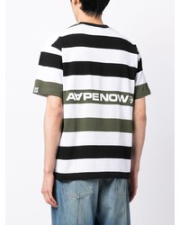 schwarzes horizontal gestreiftes T-Shirt mit einem Rundhalsausschnitt von AAPE BY A BATHING APE