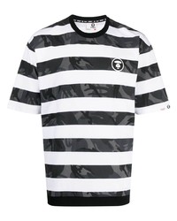 schwarzes horizontal gestreiftes T-Shirt mit einem Rundhalsausschnitt von AAPE BY A BATHING APE
