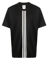 schwarzes horizontal gestreiftes T-Shirt mit einem Rundhalsausschnitt von adidas