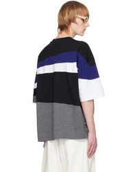 schwarzes horizontal gestreiftes T-Shirt mit einem Rundhalsausschnitt von Dries Van Noten