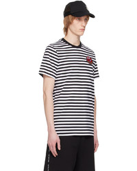 schwarzes horizontal gestreiftes T-Shirt mit einem Rundhalsausschnitt von Moncler