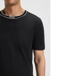 schwarzes horizontal gestreiftes T-Shirt mit einem Rundhalsausschnitt von Boss Green
