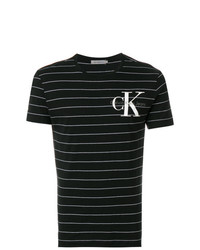 schwarzes horizontal gestreiftes T-Shirt mit einem Rundhalsausschnitt von Calvin Klein Jeans