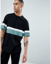 schwarzes horizontal gestreiftes T-Shirt mit einem Rundhalsausschnitt von D-struct