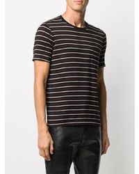 schwarzes horizontal gestreiftes T-Shirt mit einem Rundhalsausschnitt von Saint Laurent