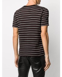 schwarzes horizontal gestreiftes T-Shirt mit einem Rundhalsausschnitt von Saint Laurent