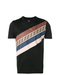 schwarzes horizontal gestreiftes T-Shirt mit einem Rundhalsausschnitt von Fendi