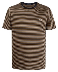 schwarzes horizontal gestreiftes T-Shirt mit einem Rundhalsausschnitt von Fred Perry
