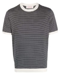schwarzes horizontal gestreiftes T-Shirt mit einem Rundhalsausschnitt von FURSAC