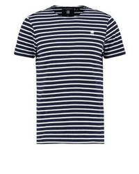 schwarzes horizontal gestreiftes T-Shirt mit einem Rundhalsausschnitt