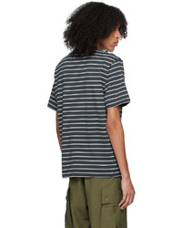 schwarzes horizontal gestreiftes T-Shirt mit einem Rundhalsausschnitt von Beams Plus