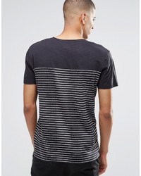 schwarzes horizontal gestreiftes T-Shirt mit einem Rundhalsausschnitt von Selected