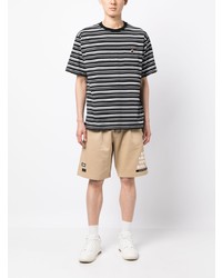 schwarzes horizontal gestreiftes T-Shirt mit einem Rundhalsausschnitt von A Bathing Ape