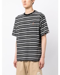 schwarzes horizontal gestreiftes T-Shirt mit einem Rundhalsausschnitt von A Bathing Ape