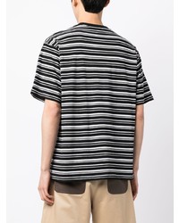 schwarzes horizontal gestreiftes T-Shirt mit einem Rundhalsausschnitt von A Bathing Ape