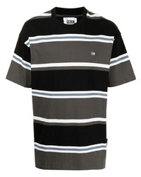 schwarzes horizontal gestreiftes T-Shirt mit einem Rundhalsausschnitt von Izzue