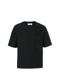 schwarzes horizontal gestreiftes T-Shirt mit einem Rundhalsausschnitt von Jil Sander