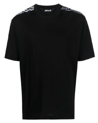 schwarzes horizontal gestreiftes T-Shirt mit einem Rundhalsausschnitt von Just Cavalli