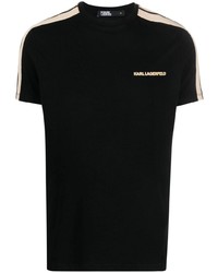 schwarzes horizontal gestreiftes T-Shirt mit einem Rundhalsausschnitt von Karl Lagerfeld