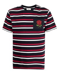 schwarzes horizontal gestreiftes T-Shirt mit einem Rundhalsausschnitt von Kent & Curwen