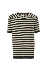 schwarzes horizontal gestreiftes T-Shirt mit einem Rundhalsausschnitt von Laneus