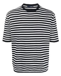 schwarzes horizontal gestreiftes T-Shirt mit einem Rundhalsausschnitt von Lardini