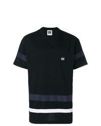 schwarzes horizontal gestreiftes T-Shirt mit einem Rundhalsausschnitt von Les Hommes Urban