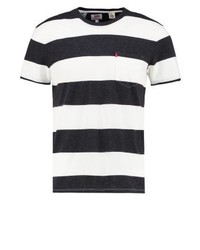 schwarzes horizontal gestreiftes T-Shirt mit einem Rundhalsausschnitt