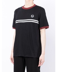 schwarzes horizontal gestreiftes T-Shirt mit einem Rundhalsausschnitt von Sergio Tacchini