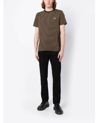 schwarzes horizontal gestreiftes T-Shirt mit einem Rundhalsausschnitt von Fred Perry