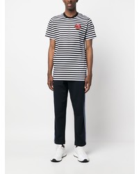 schwarzes horizontal gestreiftes T-Shirt mit einem Rundhalsausschnitt von Moncler