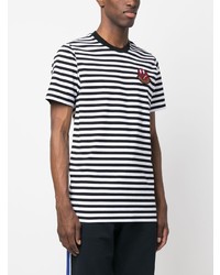 schwarzes horizontal gestreiftes T-Shirt mit einem Rundhalsausschnitt von Moncler