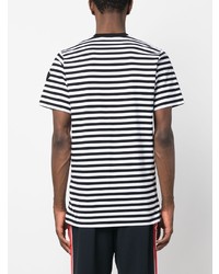 schwarzes horizontal gestreiftes T-Shirt mit einem Rundhalsausschnitt von Moncler