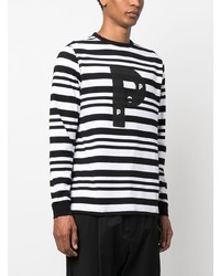 schwarzes horizontal gestreiftes T-Shirt mit einem Rundhalsausschnitt von Pop Trading Company