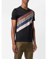 schwarzes horizontal gestreiftes T-Shirt mit einem Rundhalsausschnitt von Fendi