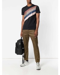 schwarzes horizontal gestreiftes T-Shirt mit einem Rundhalsausschnitt von Fendi