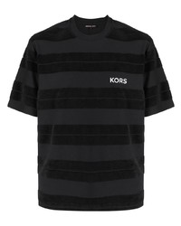 schwarzes horizontal gestreiftes T-Shirt mit einem Rundhalsausschnitt von Michael Kors