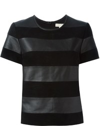 schwarzes horizontal gestreiftes T-Shirt mit einem Rundhalsausschnitt von MICHAEL Michael Kors