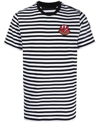 schwarzes horizontal gestreiftes T-Shirt mit einem Rundhalsausschnitt von Moncler