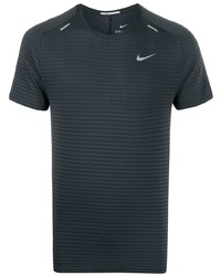 schwarzes horizontal gestreiftes T-Shirt mit einem Rundhalsausschnitt von Nike