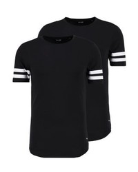 schwarzes horizontal gestreiftes T-Shirt mit einem Rundhalsausschnitt von ONLY & SONS