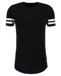 schwarzes horizontal gestreiftes T-Shirt mit einem Rundhalsausschnitt von ONLY & SONS