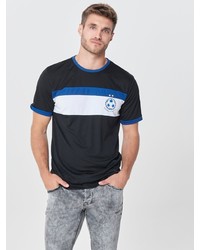 schwarzes horizontal gestreiftes T-Shirt mit einem Rundhalsausschnitt von ONLY & SONS