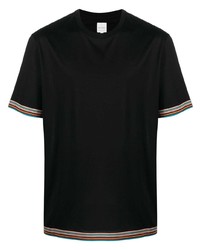 schwarzes horizontal gestreiftes T-Shirt mit einem Rundhalsausschnitt von Paul Smith