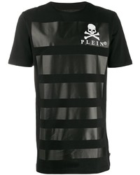schwarzes horizontal gestreiftes T-Shirt mit einem Rundhalsausschnitt von Philipp Plein