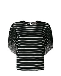 schwarzes horizontal gestreiftes T-Shirt mit einem Rundhalsausschnitt von Preen by Thornton Bregazzi