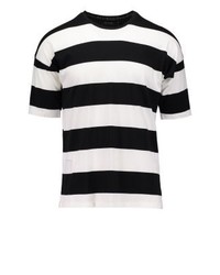 schwarzes horizontal gestreiftes T-Shirt mit einem Rundhalsausschnitt von Religion