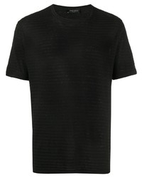 schwarzes horizontal gestreiftes T-Shirt mit einem Rundhalsausschnitt von Roberto Collina