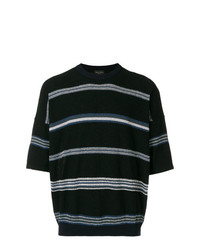 schwarzes horizontal gestreiftes T-Shirt mit einem Rundhalsausschnitt von Roberto Collina