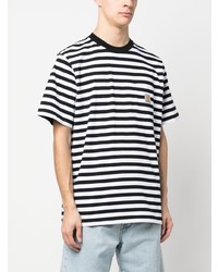 schwarzes horizontal gestreiftes T-Shirt mit einem Rundhalsausschnitt von Carhartt WIP